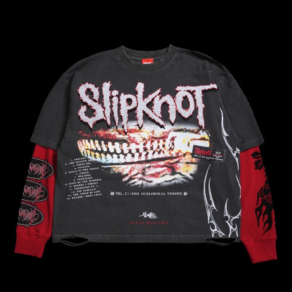 Medium Civil Regime x SlipKnot The Subliminal Distressed Twofer Tee